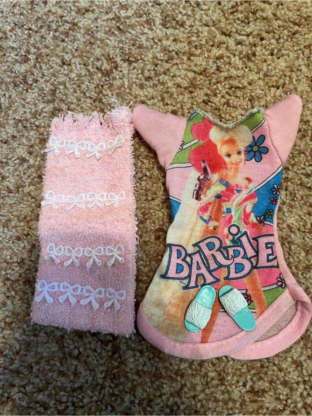 Totally Hair Barbie Fashion Doll Sleep Shirt slippers Towel Ribbons